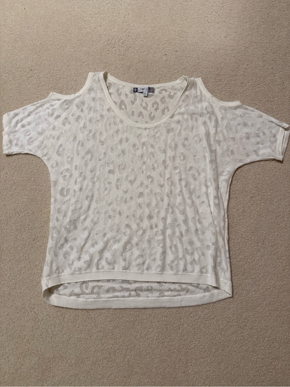 Jennifer Lopez White Leopard-Print Cold-Shoulder Tee